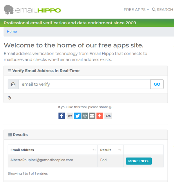 Validar emails con Email Hippo
